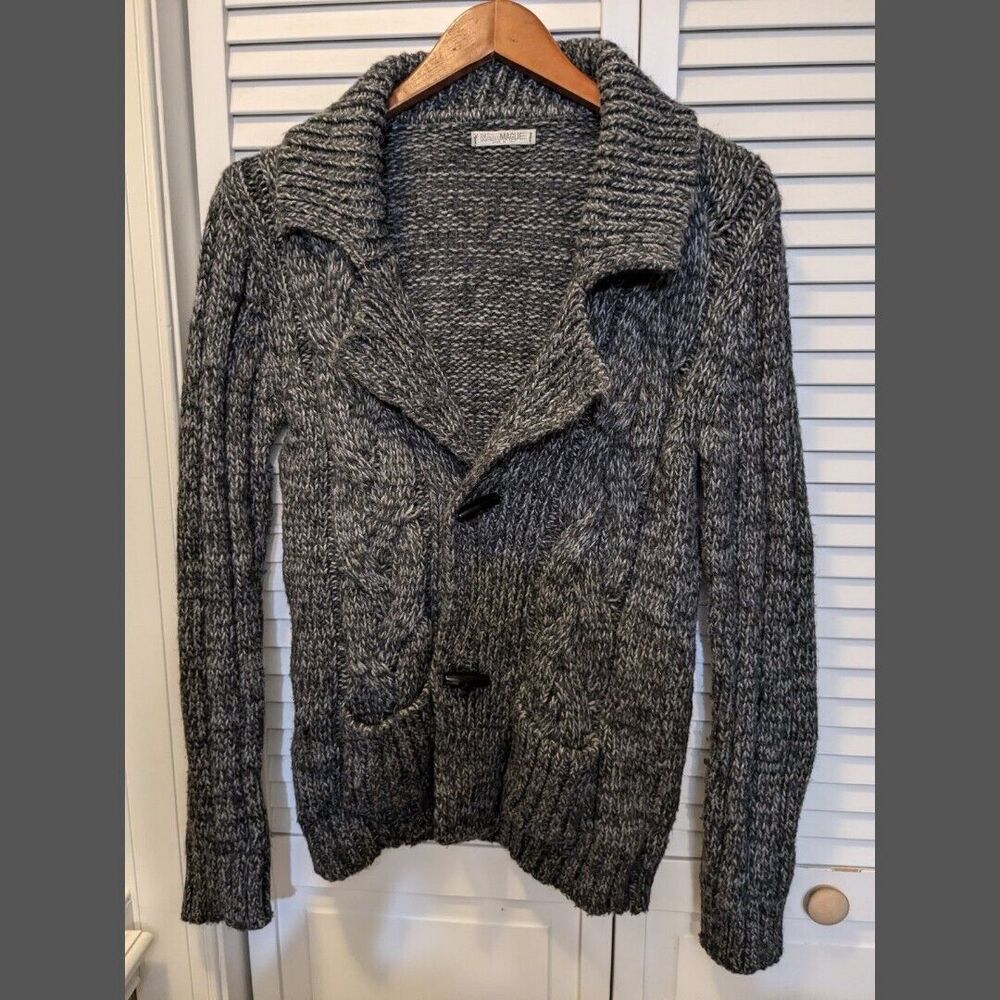 Vintage Nara Maglie Italian Gray Cable Knit Wool Blend Chunky Cardigan Sweater M